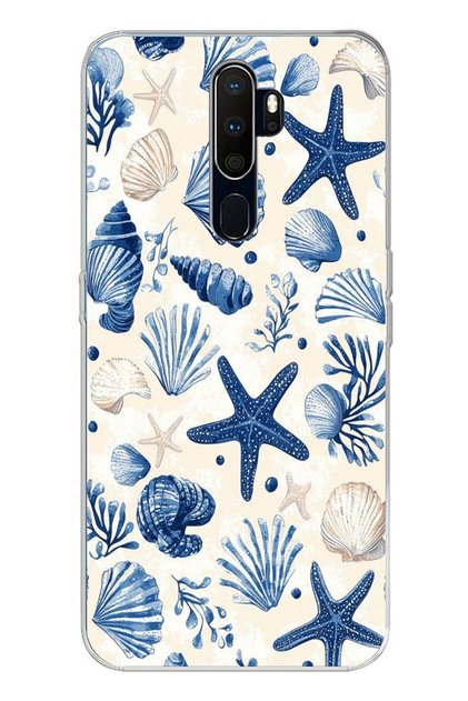 Oppo A5/A9 2020 Compatible Blue Sea Shell and Star Pattern Printed Silicone Case