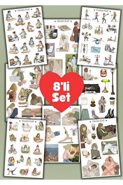 Mod Temalı Sticker, 8li sticker, 9x13 cm, çıkartma, bullet journal, kolaj, etiket, stikır