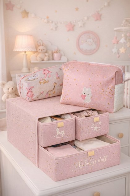 Set of 3 - Baby 2-Piece Bag Organizer & Baby 3-Compartment Drawer Organizer Pink