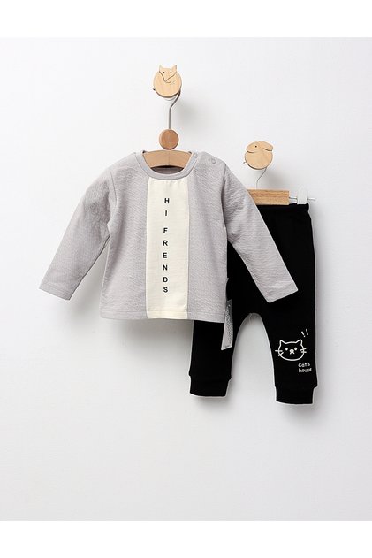 Costumas Hi Friends, model gri-negru 80 (9-12 luni)