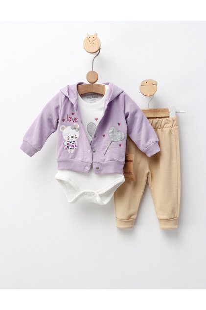 Costumas 3 piese, Loving Bear, mov-crem