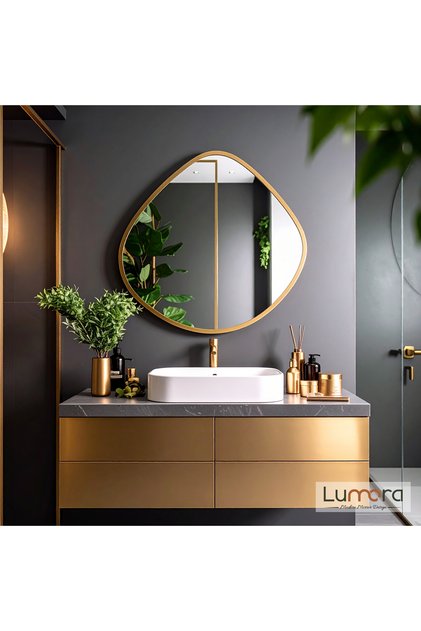 Zynor Gold Lake Boyalı Çerçeveli Dekoratif Ayna • Banyo • Salon • Antre