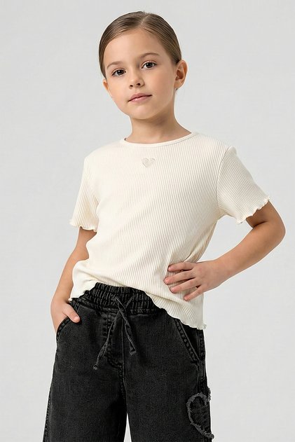 Girl's Heart Embroidered Short Sleeve Camisole Bodysuit