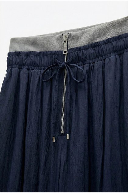Zipper and Ribbed Detailed Trousers Navy Blue