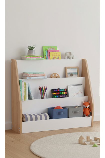 EUR055 Çocuk Odası Kitaplık - Beyaz Safir Meşe