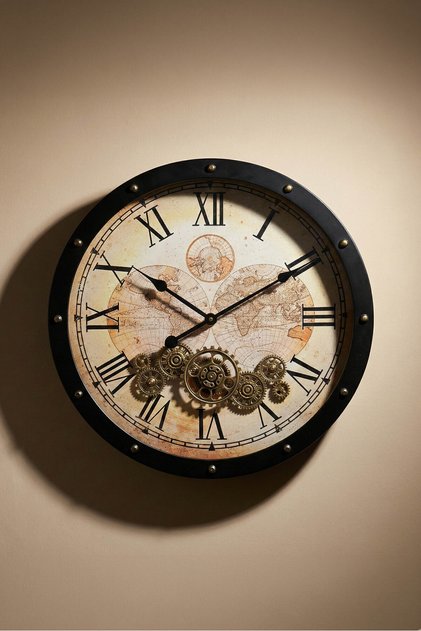 Waller v2 Çarklı Duvar Saati Ledli 60 Cm Roma Rakamlı Mekanizmalı Siyah Retro Tasarım