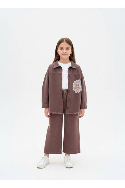 Girl's Tencel Fabric Floral Embroidered Shirt and Pants Set with Comfortable Fit