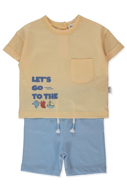 Single Jersey Shorts 2-Piece Set (Happy Fish) Blue