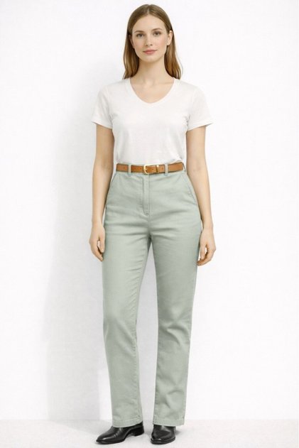 Women's Pants Khaki Lycra Lycra Gabardine Pants with Belted Waist