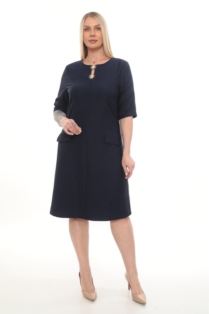 Rochie midi cu decolteu rotund, detaliu cu cataramă și buzunar, croială dreaptă ETS7290