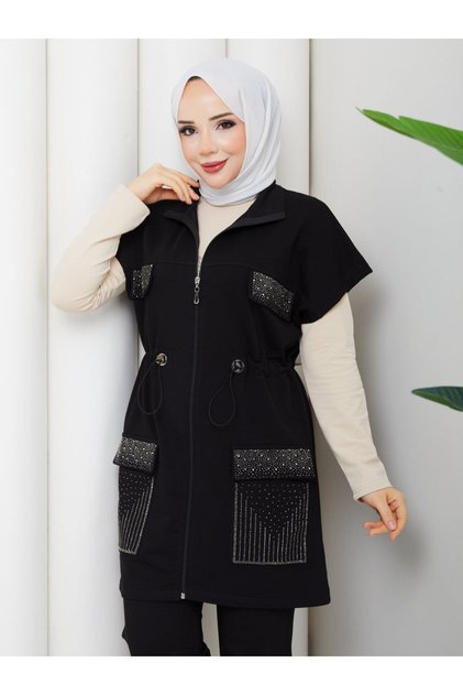 Kadın 3 Parça Eşofman Takımı İki İplik Pamuk n-05491 _ Siyah