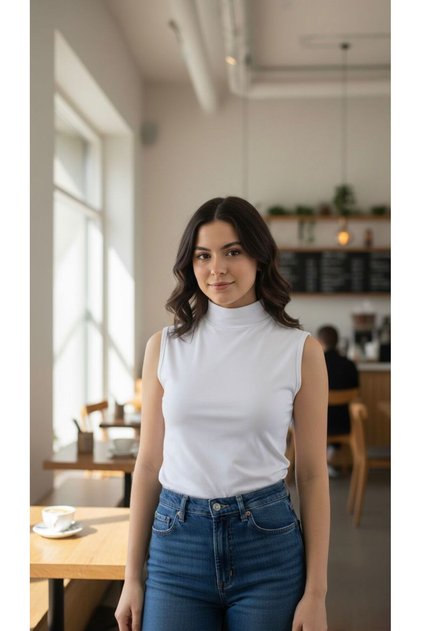 Women's Sleeveless Body Zero Sleeve Turtleneck Badi Super Quality Turtleneck White