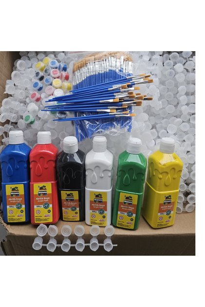 200 Brushes, 200 Empty 3ml Pots and 6 Colors 600 Grams of Acrylic Paint, Workshop Refill Set