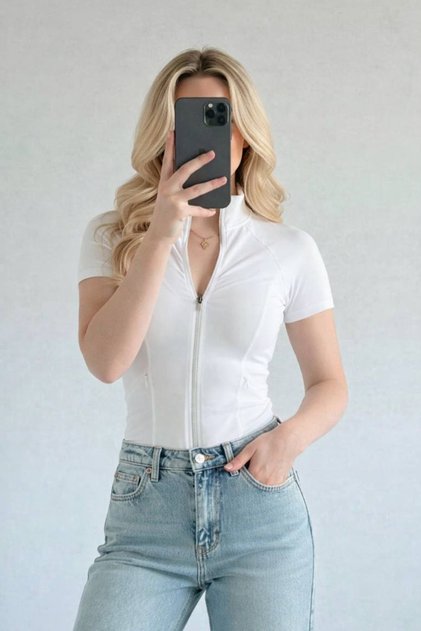 Range Women's Short Sleeve Zipper Pocket White Fit Sports Blouse