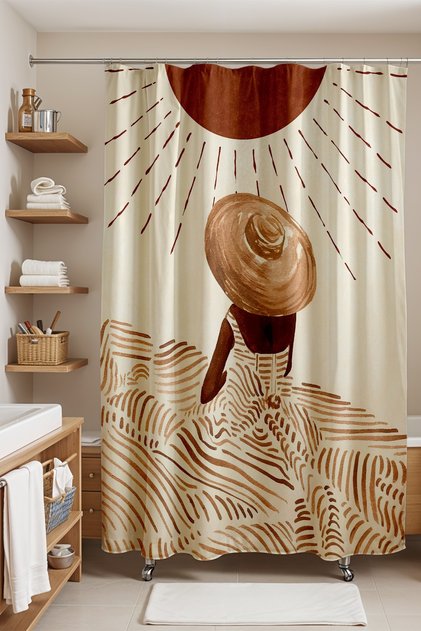 Bathroom Curtain, Bohemian Bronze Summer Patterned Shower Curtain, Bathtub Curtain 175X200Cm