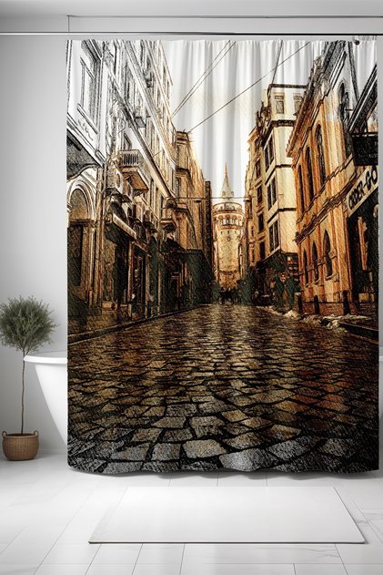 Bathroom Curtain, Istanbul View Patterned Shower Curtain, Bathtub Curtain 175X200Cm
