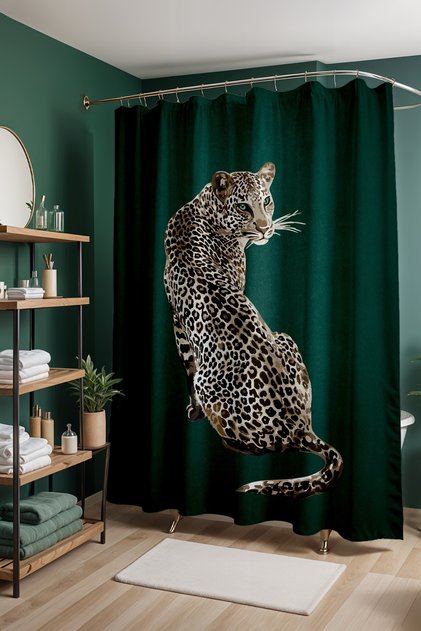 Bathroom Curtain, Green Leopard Pattern Shower Curtain, Bathtub Curtain 175X200Cm