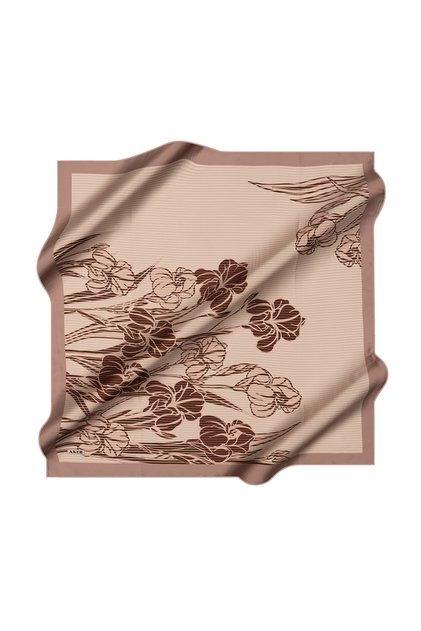 Brown 90X90 Silk Crepe Satin Scarf