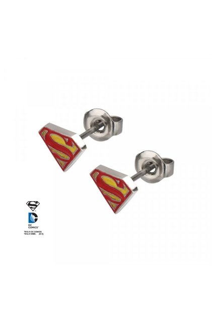 Body Vibe DC Comics Paslanmaz Çelik Red and Yellow Epoxy Superman Logo Geçmeli Küpe