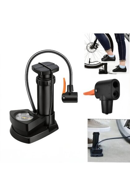 Pompă de aer pentru picior 25x12x9cm cu manometru integrat și furtun flexibil