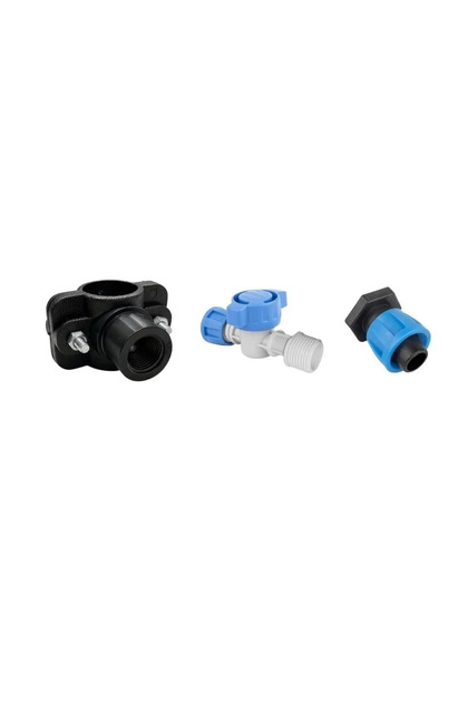25 Lik Ana Borudan 16mm Damlama Çıkış Seti: Priz Kolye + Mini Vana + 16mm Tapa