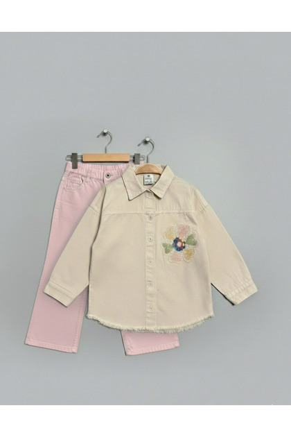 Girl's Tencel Fabric Floral Embroidered Shirt and Pants Set with Comfortable Fit