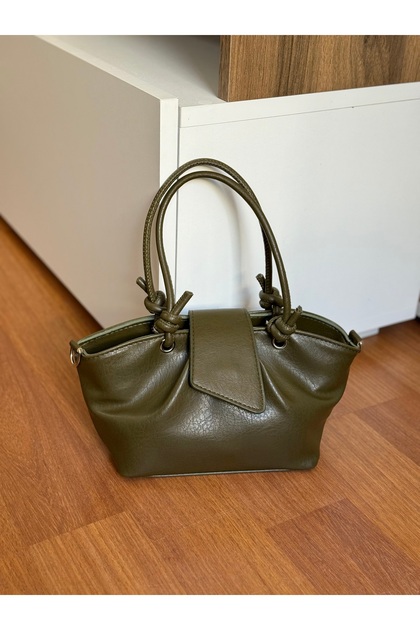 Faux Leather Women's Hand and Shoulder Bag with Strap Knot Detail