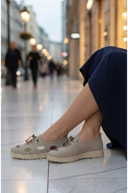 Women's Daily Loafer Shoes Flower Patterned Beige