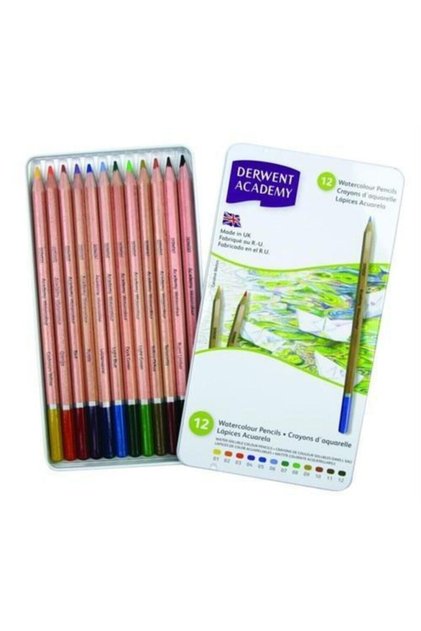 Creioane acuarela Academy Aquarel Boya Teneke Kutu 12 Renk