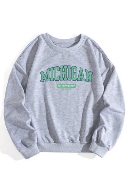 Women's Gray Green Michigan Printed Oversize Sweatshirt