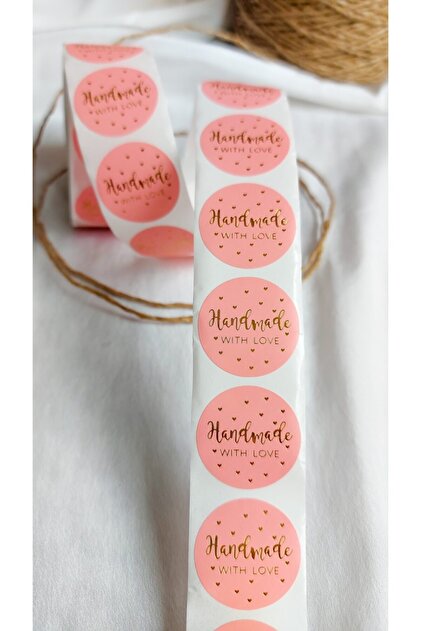 Adhesive Sticker Handmade With Love Pink 2.5 cm 50 Pieces