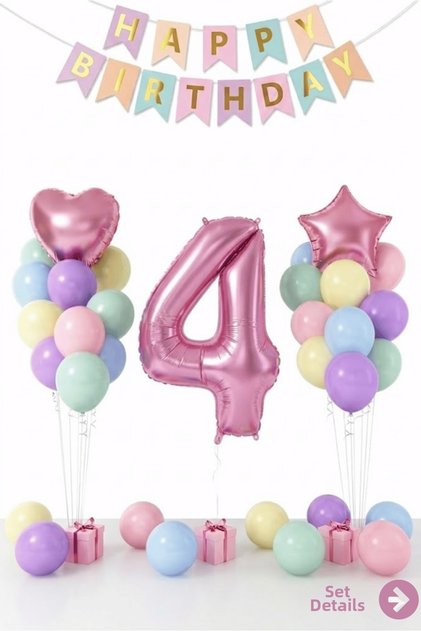 Macaron 4 Year Old Birthday Balloon Set Happy Birthday Party Decorations