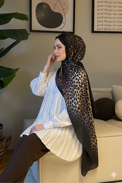 Touch Seri İthal Jaguar Leopar Desenli Vual İpek Kadın Şal
