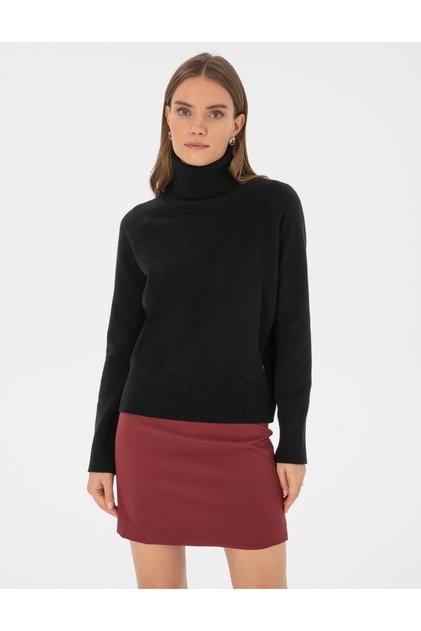 Black Comfort Fit Wool Turtleneck Sweater 50310938-Vr046