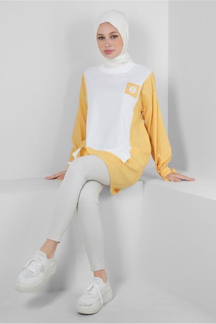 TWO COLOR CUFFS TUNIC WITH BINDING DETAIL 43905