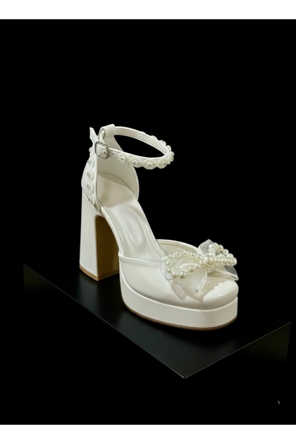 Pearl Detailed Wedding Dress Platform Heeled Shoes 10Cm-Feli̇syabuti̇k
