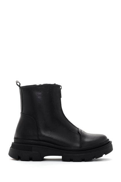 Women's Black Zippered Leather Boots 25Wfd360318