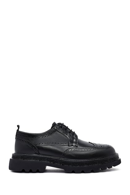 Men's Black Lace-Up Thick Soled Leather Casual Shoes 25Wfd760518