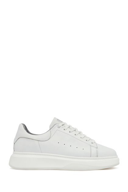Men's White Lace-Up Thick Soled Genuine Leather Sneaker, Winter Sports Shoes 25Wfd675318