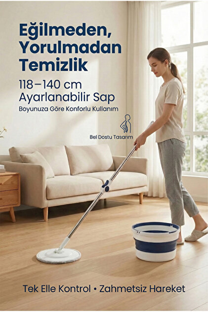 4 Berry Katlanabilir Spin Mop Seti – Küçük Alanlar İçin Yer