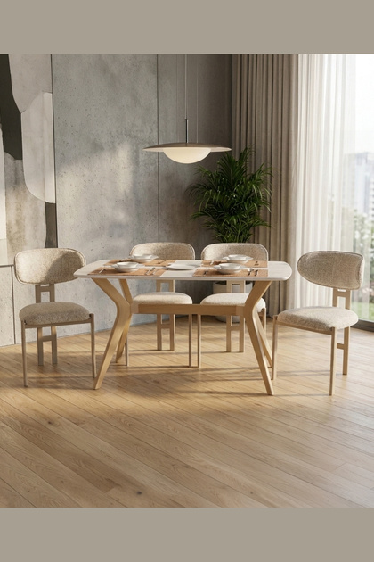PLASMOB 80x120 Mutfak Masa Takımı 1 Masa + 4 Ahşap Sandalye Salon