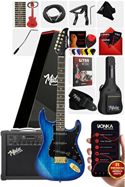 Midex Grx-300-25-amp Profesyonel Elektro Gitar Seti 25 Watt Gainli