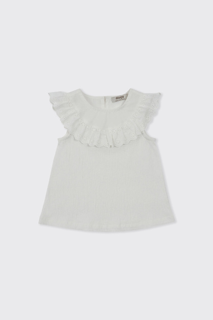 Baby Girl Ecru Blouse with Lace Collar
