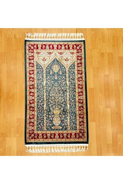 Tree of Life Patterned Silk Prayer Rug with Mihrap