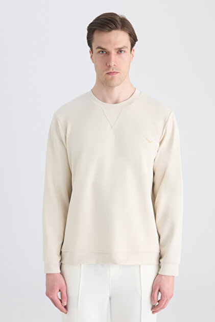 Ds Damat Regular Fit Beige Plain Sweatshirt