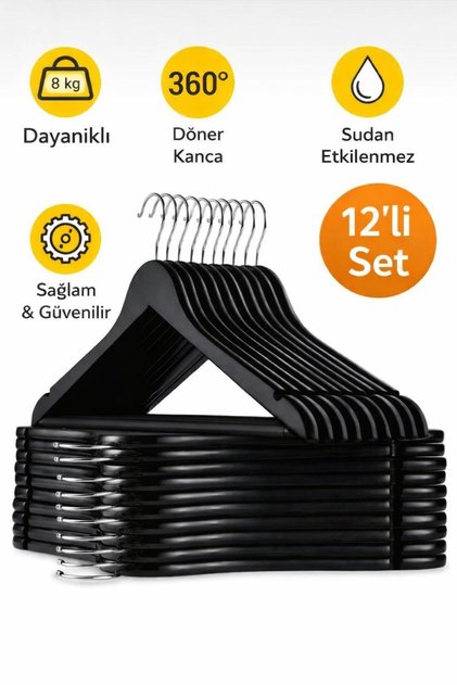 12 Adet Elbise Askısı Ahşap Görünümlü Plastik Askı