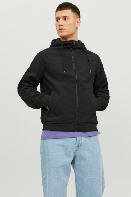 JJEBASIC SOFTSHELL HOOD N Siyah Erkek Mont