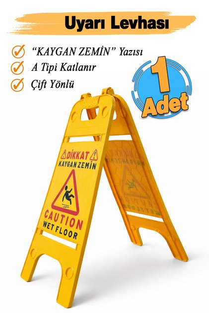 A Tipi Kaygan Zemin Uyarı LEvhası PVC Plastik Katlanır Tek Parça Dik Duran Çift Yönlü Belirteç Yazı