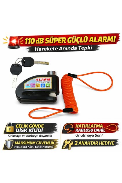 MOTOR ALARMLI DİSK KİLİDİ MOTORSİKLET KİLİDİ 110 DB