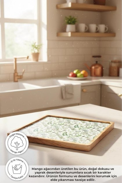 Kangura - Mango Wood Square Tray Leaf Large